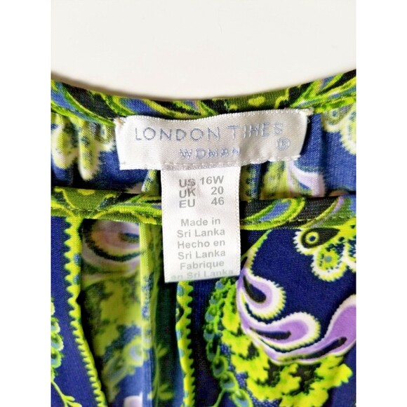 LONDON TIMES 3/4 Peek a Boo Sleeve Shift Dress 16W Keyhole Neckline Retro Green - Picture 12 of 12